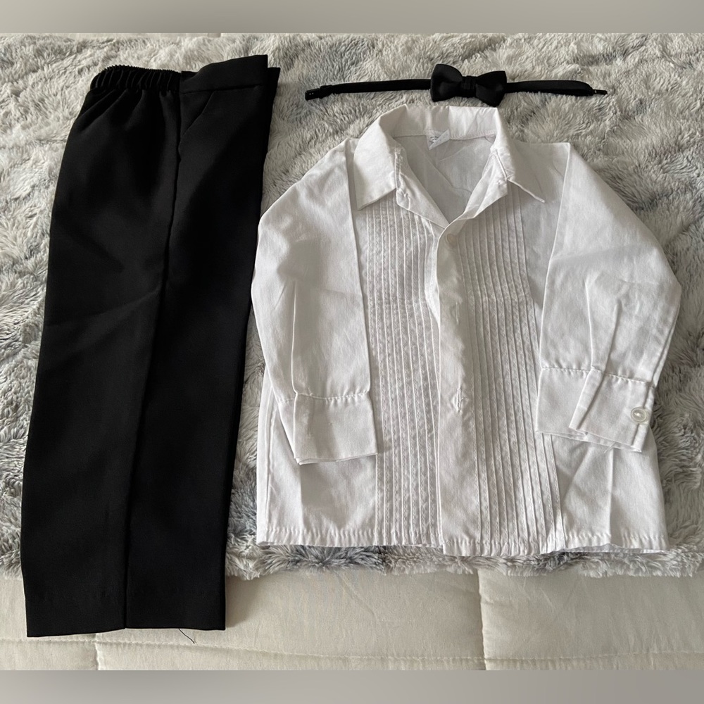 Toddler Tuxedo Shirt, Bow Tie, Pants